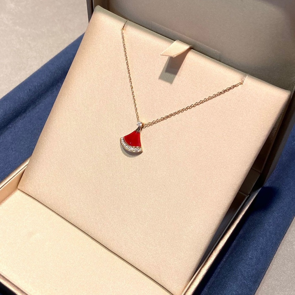 BVLGARI Divas' Dream Rose Gold Red Agate Diamond Fan Pendant Necklace